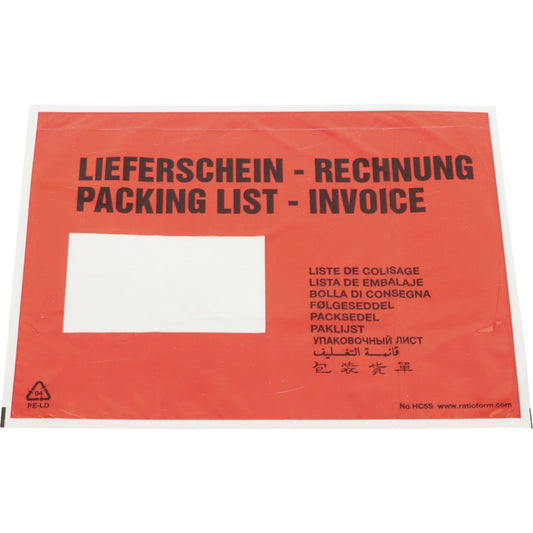 Recycled document bags, Packing list / Invoice imprint, pack of 1000, LxW 240 x 185 mm.