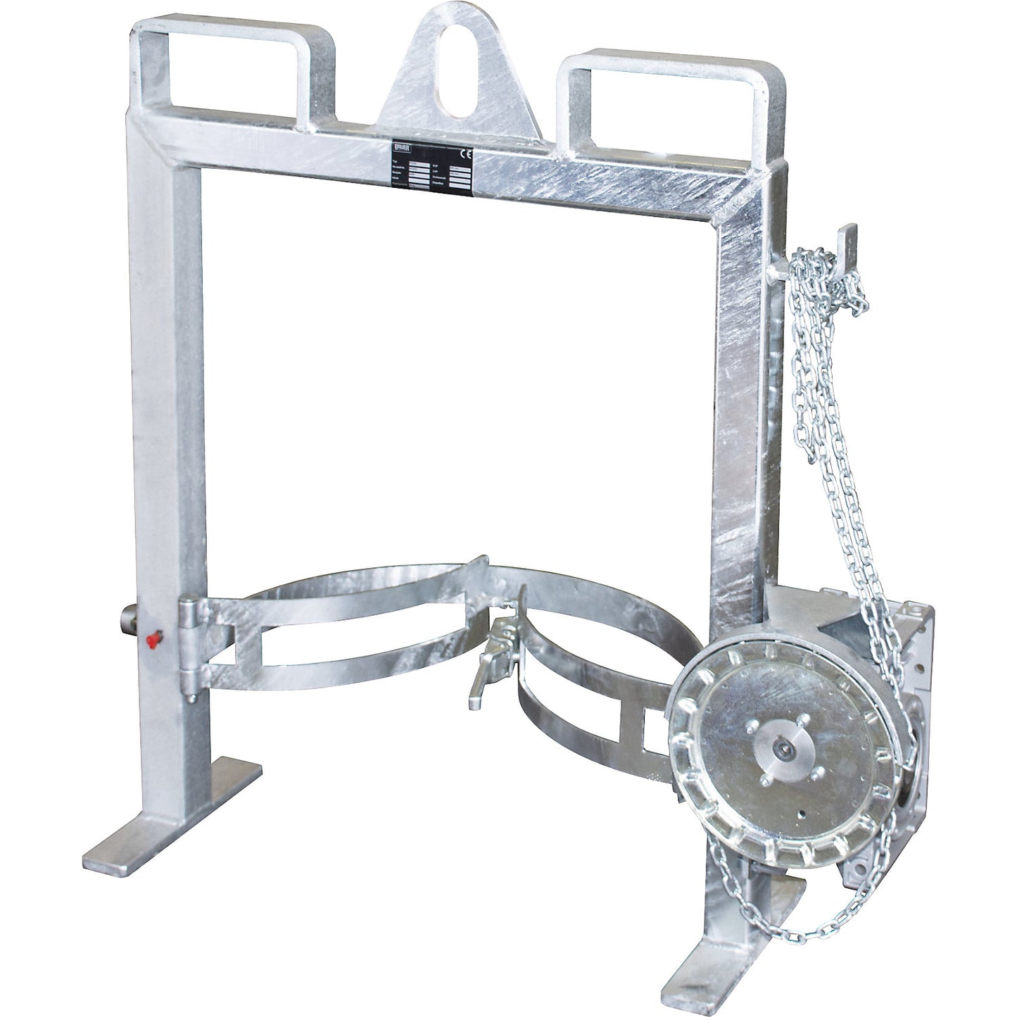Drum tilting unit, with chain loop and for use with a crane, zinc plated.