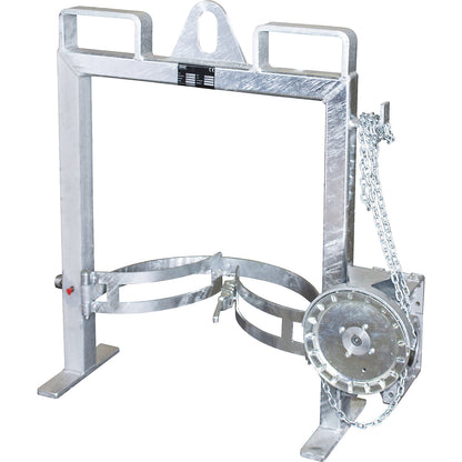 Drum tilting unit, with chain loop and for use with a crane, zinc plated.