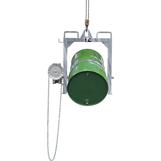 Drum tilting unit, with chain loop and for use with a crane, zinc plated.