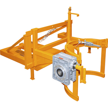 Drum tipper, with rotary mechanism and hand crank, yellow orange.