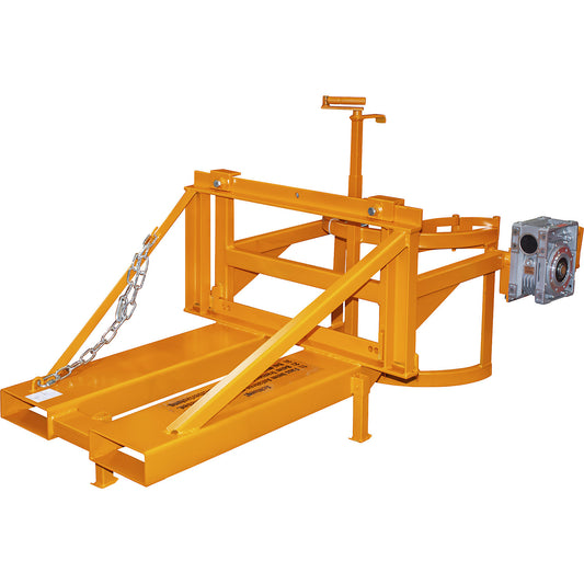 Drum tilting unit, with rotary mechanism and hand crank, yellow orange.