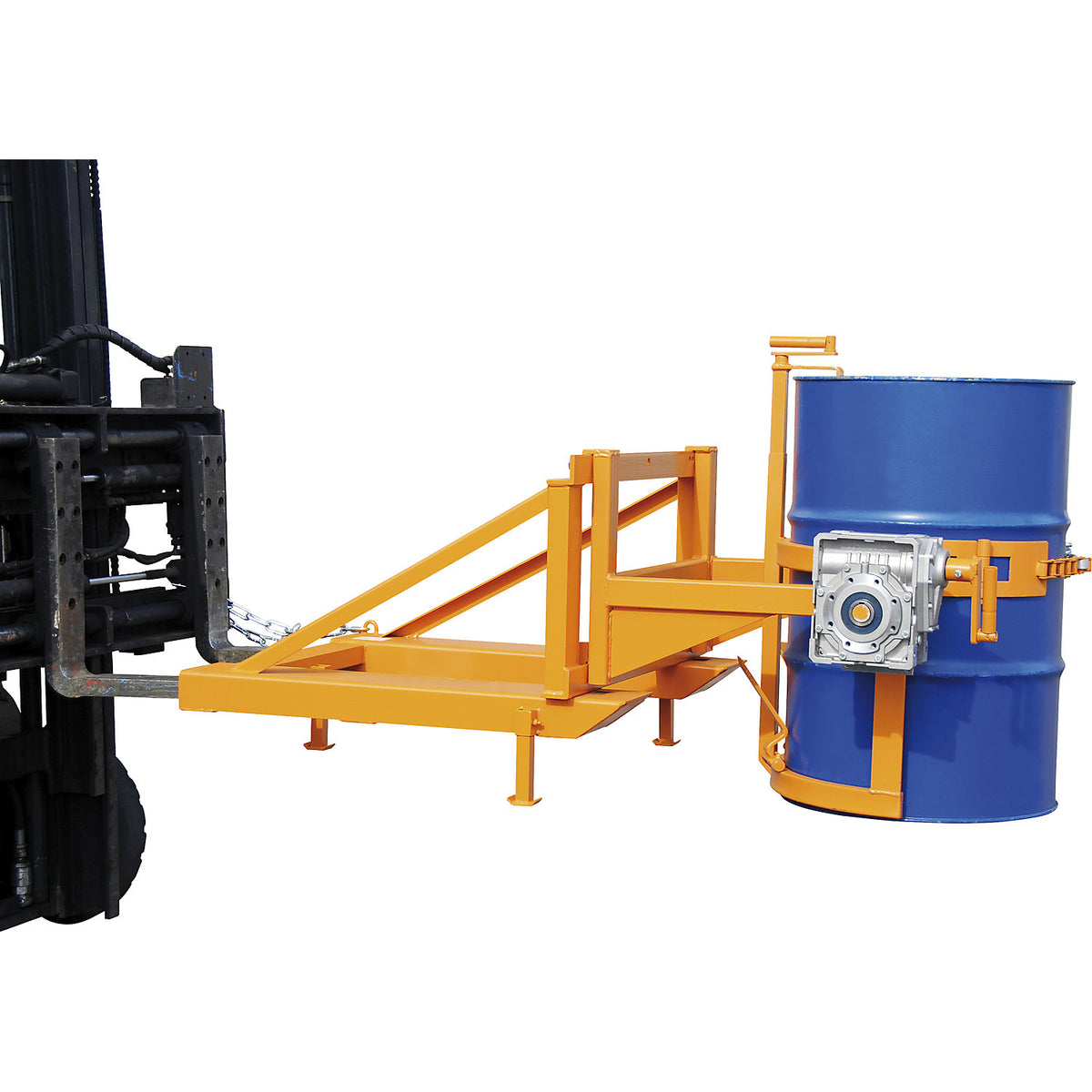 Drum tipper, with rotary mechanism and hand crank, yellow orange.