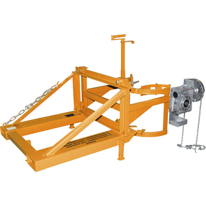 Drum tipper, with rotary mechanism and chain loop, yellow orange.