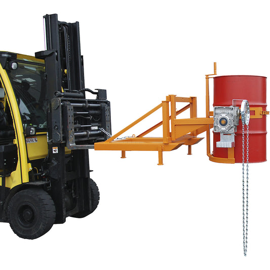 Drum tilting unit, with rotary mechanism and chain loop, yellow orange.