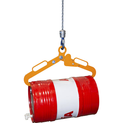 Drum tong, for horizontal, 60 l steel bung drums, yellow orange.