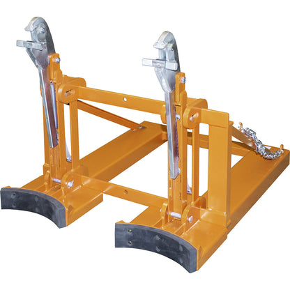 Drum lifter with wide rim grip, for 2 drums, yellow orange.