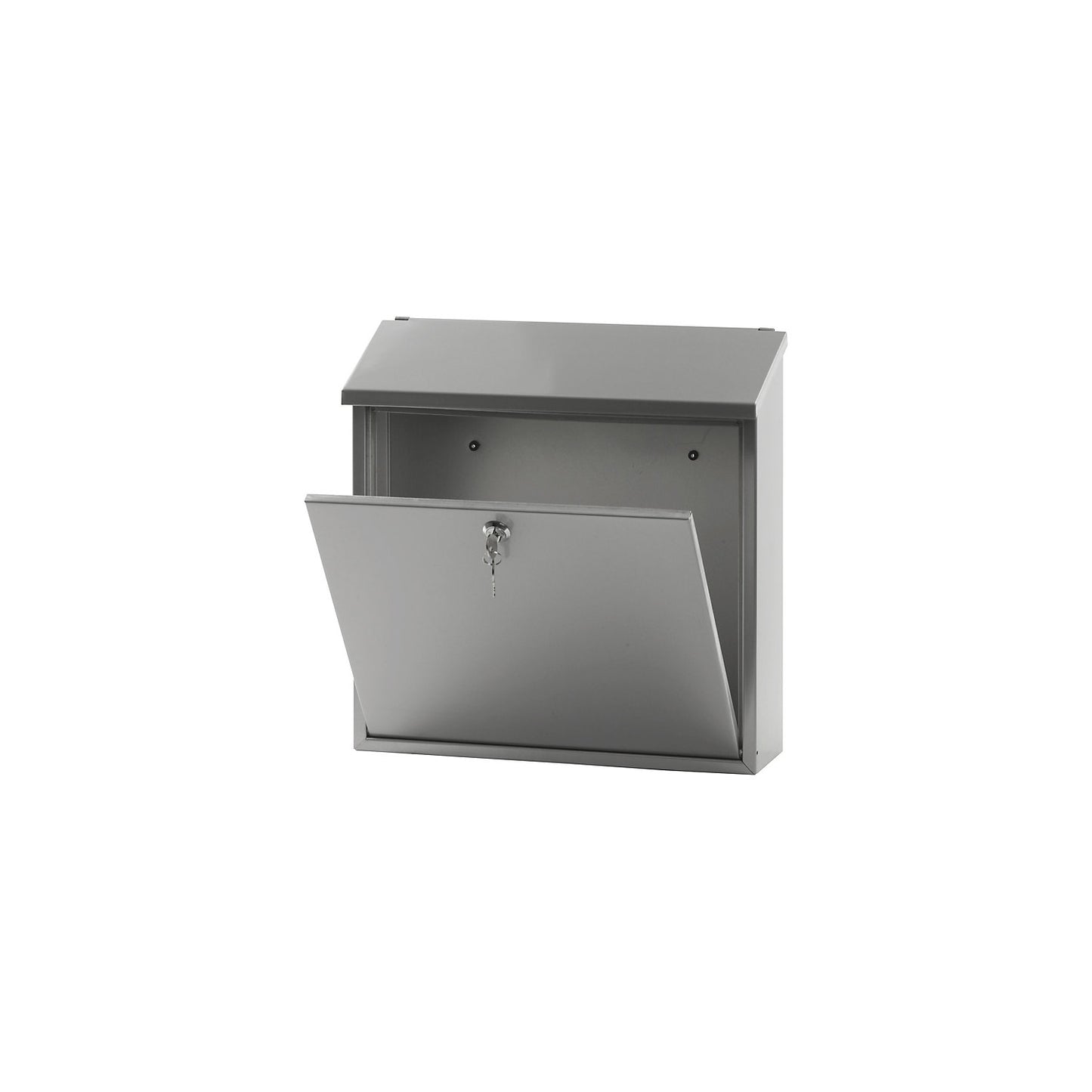 Letter box, with folding sloped roof, HxWxD 370 x 370 x 115 mm, stainless steel.