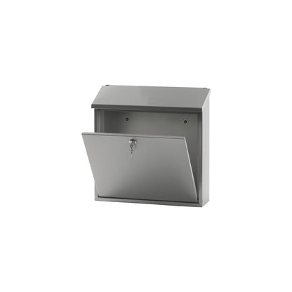 Letter box, with folding sloped roof, HxWxD 370 x 370 x 115 mm, stainless steel.