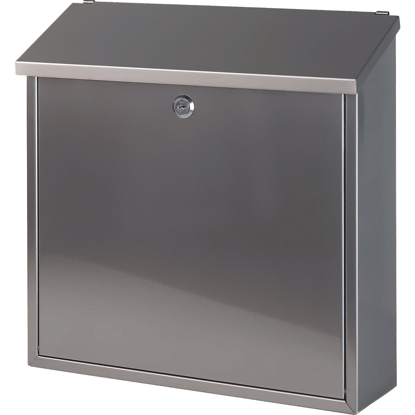 Letter box, with folding sloped roof, HxWxD 370 x 370 x 115 mm, stainless steel.