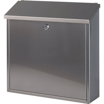 Letter box, with folding sloped roof, HxWxD 370 x 370 x 115 mm, stainless steel.