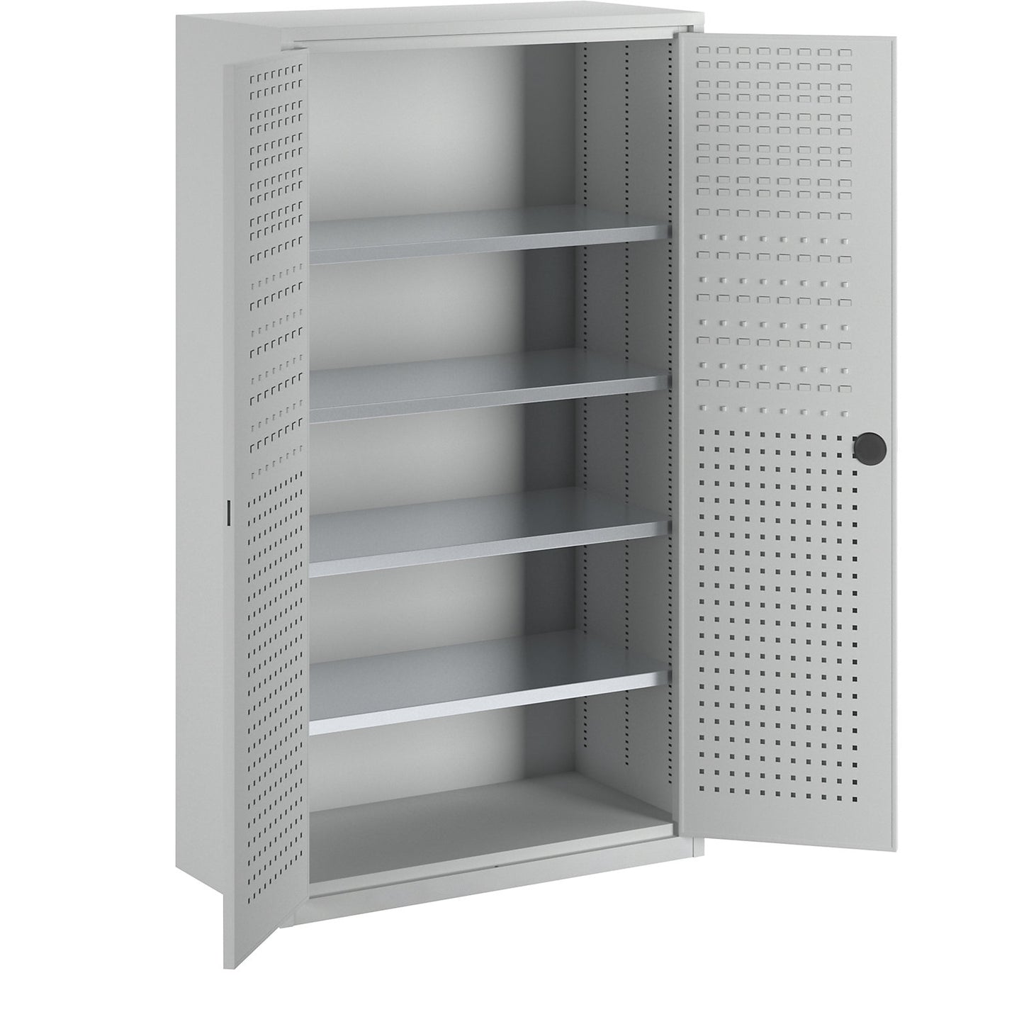 Large cupboard, 4 shelves, light grey RAL 7035.