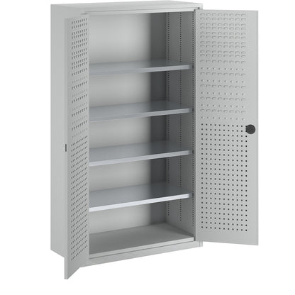 Large cupboard, 4 shelves, light grey RAL 7035.