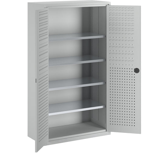 Large cupboard, 4 shelves, light grey RAL 7035.