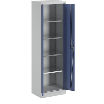 Storage cupboard, HxW 1950 x 600 mm, depth 420 mm, housing light grey, doors brilliant blue.