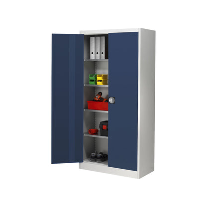 Storage cupboard, HxW 1950 x 950 mm, depth 500 mm, housing light grey, doors brilliant blue.
