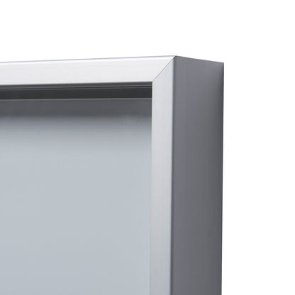 Display case with sliding doors, external WxHxD 2006 x 947 x 50 mm, metal rear panel.