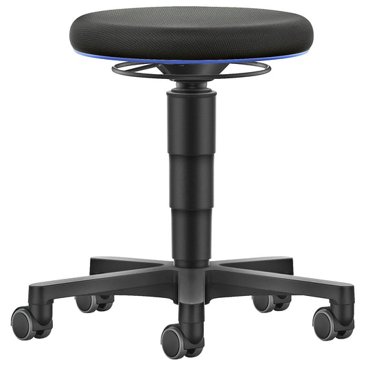 Allround stool, with castors, fabric, colour ring in blue.