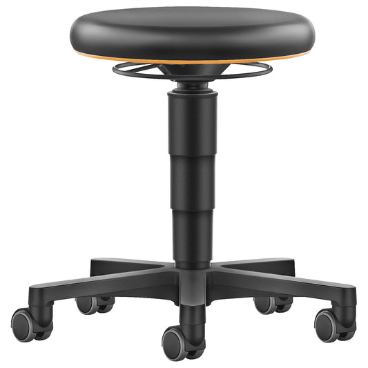Allround stool, with castors, vinyl, colour ring in orange.
