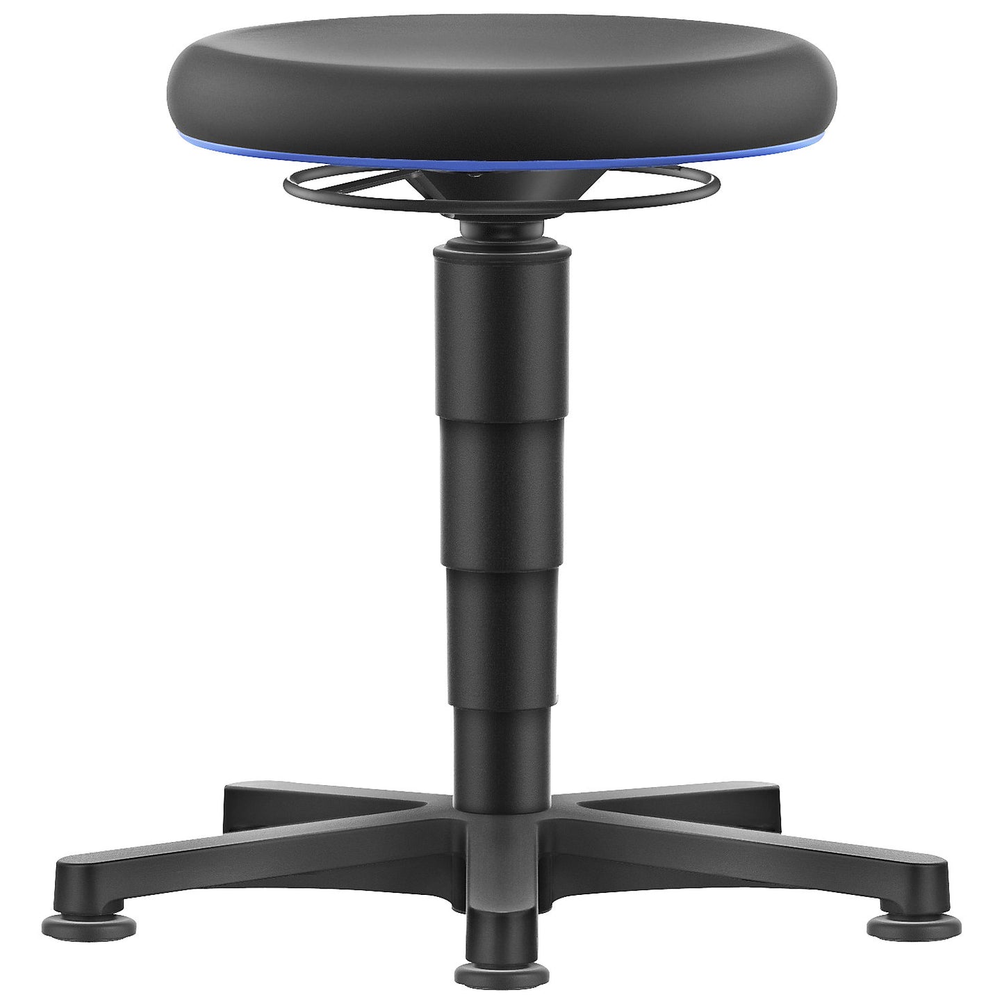 Allround stool, with floor glides, PU foam, colour ring in blue.