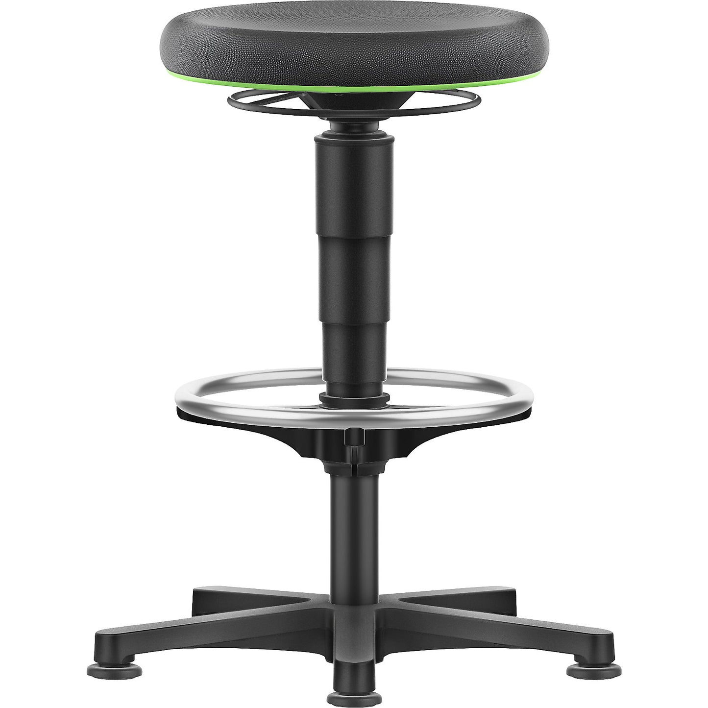 Allround stool, with glides, foot ring, Supertec, colour ring in green.