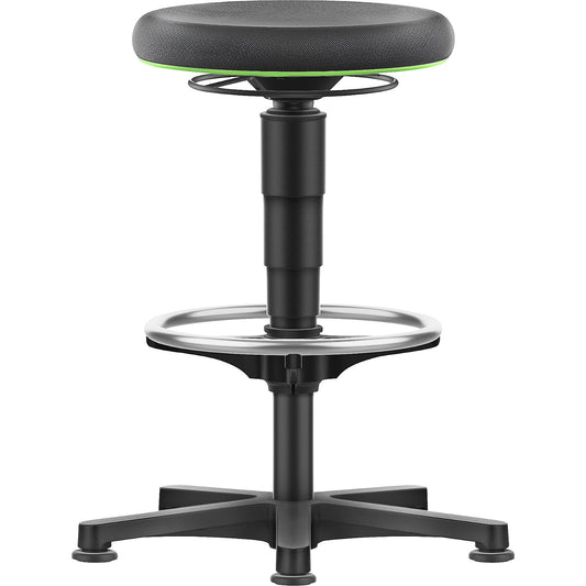 Allround stool, with glides, foot ring, Supertec, colour ring in green.