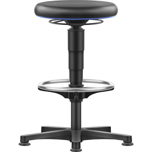 Allround stool, with glides, foot ring, vinyl, colour ring in blue.