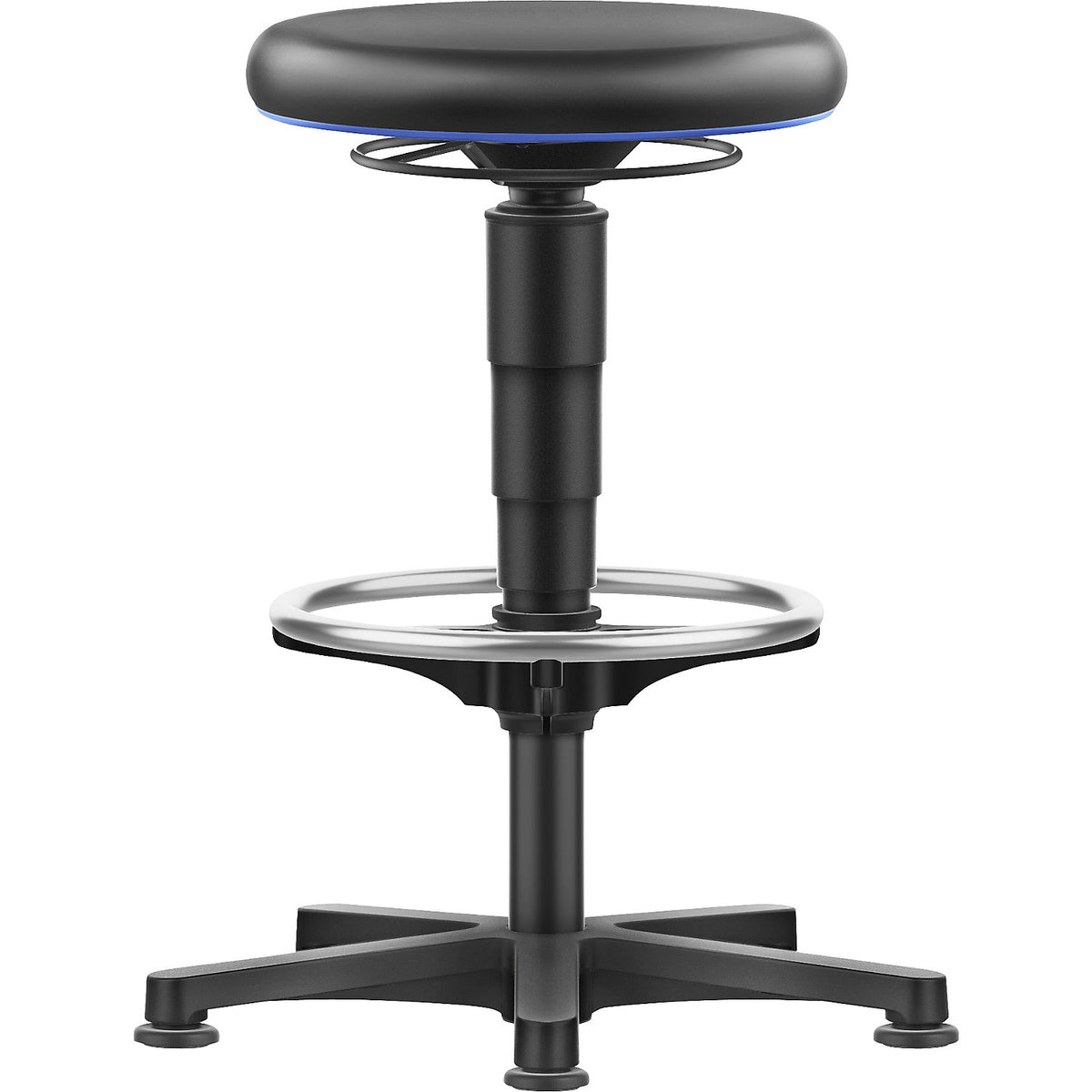 Allround stool, with glides, foot ring, vinyl, colour ring in blue.