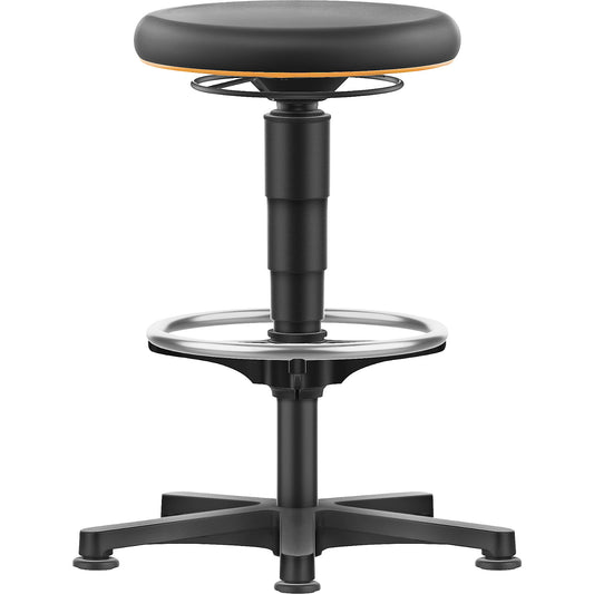 Allround stool, with glides, foot ring, PU foam, colour ring in orange.