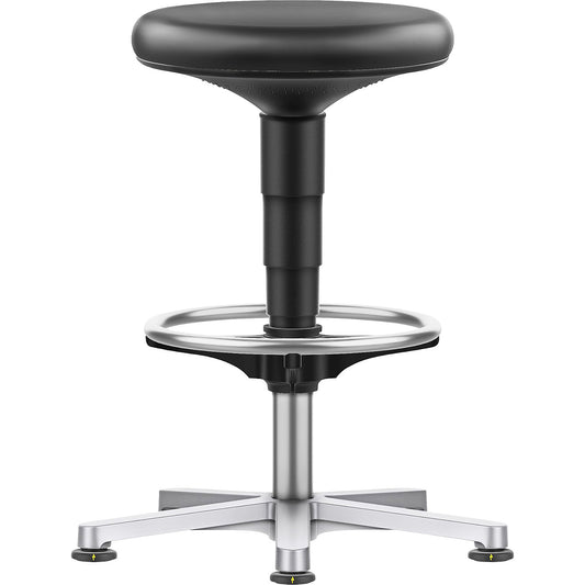 Cleanroom stool, vinyl, with floor glides and foot ring.