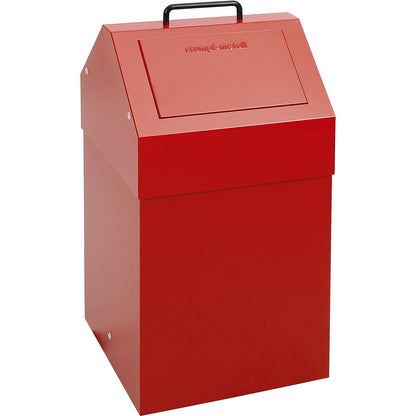Recyclable waste collector with flap, capacity 45 l, WxHxD 320 x 650 x 310 mm, stationary, red RAL 3000.