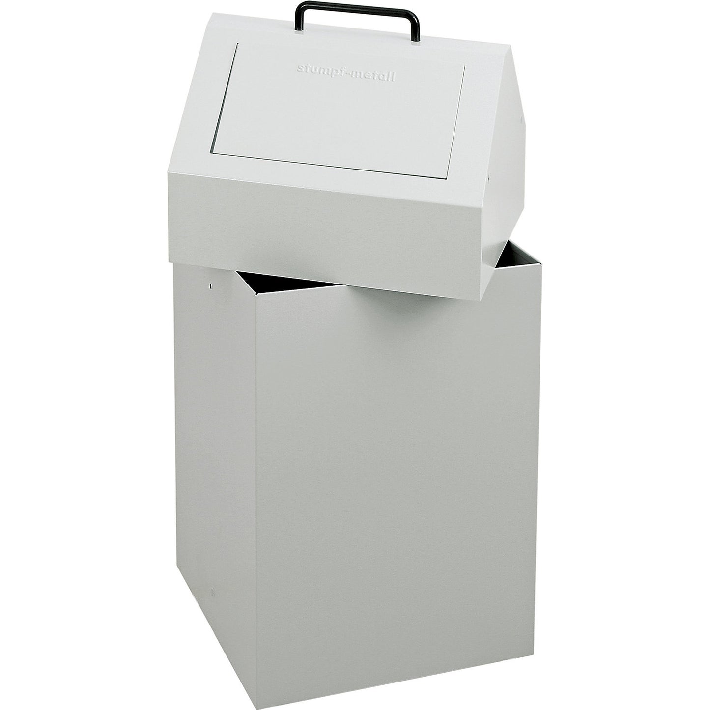 Recyclable waste collector with flap, capacity 45 l, WxHxD 320 x 650 x 310 mm, stationary, grey RAL 7035.