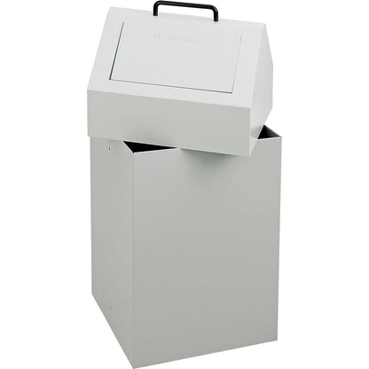 Recyclable waste collector with flap, capacity 45 l, WxHxD 320 x 650 x 310 mm, stationary, grey RAL 7035.