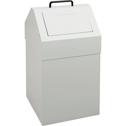 Recyclable waste collector with flap, capacity 45 l, WxHxD 320 x 650 x 310 mm, stationary, grey RAL 7035.