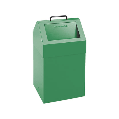 Recyclable waste collector with flap, capacity 45 l, WxHxD 320 x 650 x 310 mm, stationary, green RAL 6024.