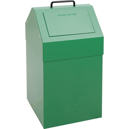 Recyclable waste collector with flap, capacity 45 l, WxHxD 320 x 650 x 310 mm, stationary, green RAL 6024.