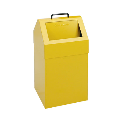 Recyclable waste collector with flap, capacity 45 l, WxHxD 320 x 650 x 310 mm, stationary, yellow RAL 1003.