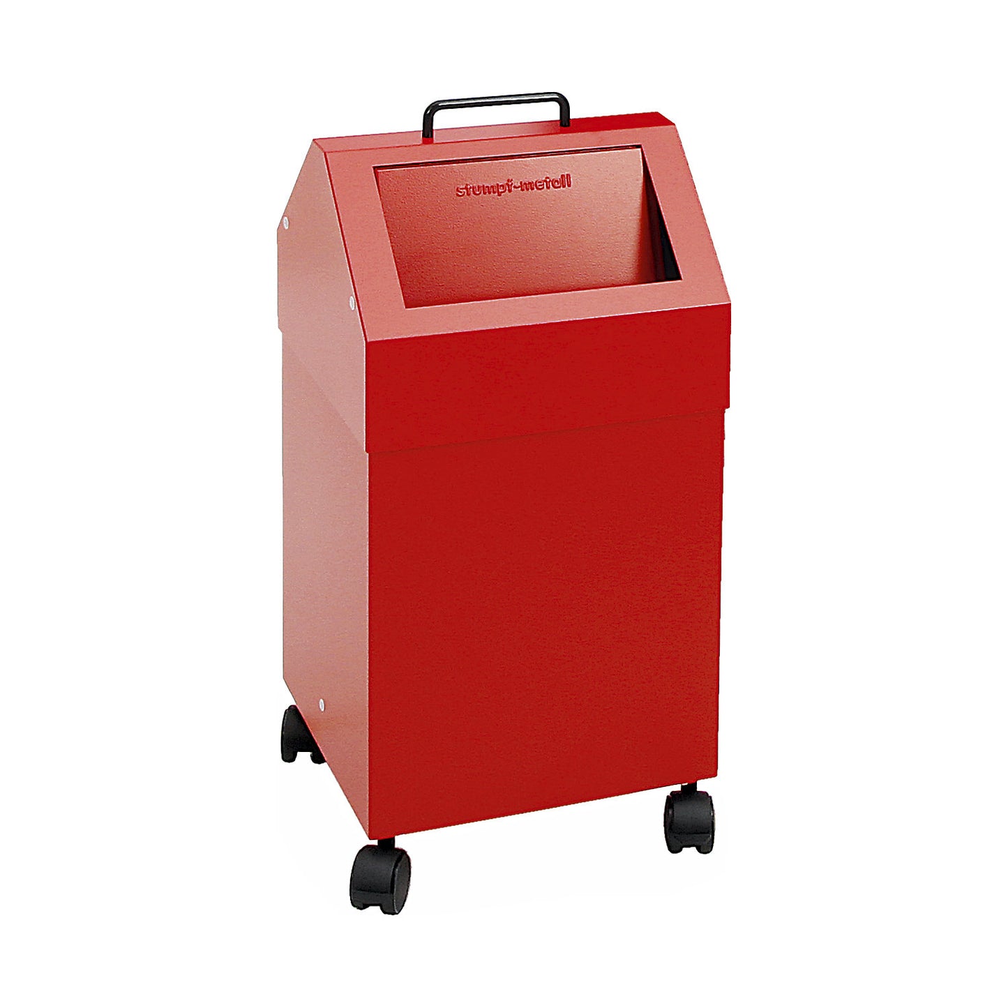 Recyclable waste collector with flap, capacity 45 l, WxHxD 320 x 710 x 310 mm, mobile, red RAL 3000.
