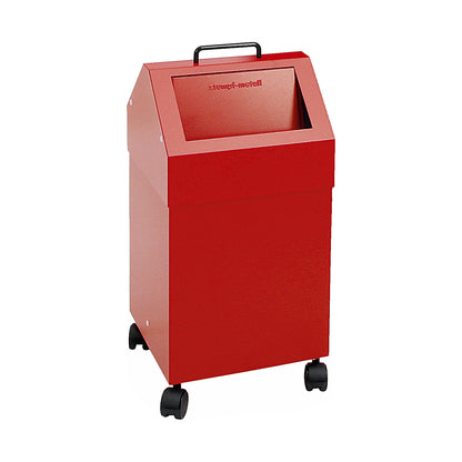 Recyclable waste collector with flap, capacity 45 l, WxHxD 320 x 710 x 310 mm, mobile, red RAL 3000.