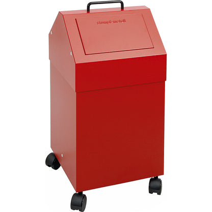 Recyclable waste collector with flap, capacity 45 l, WxHxD 320 x 710 x 310 mm, mobile, red RAL 3000.