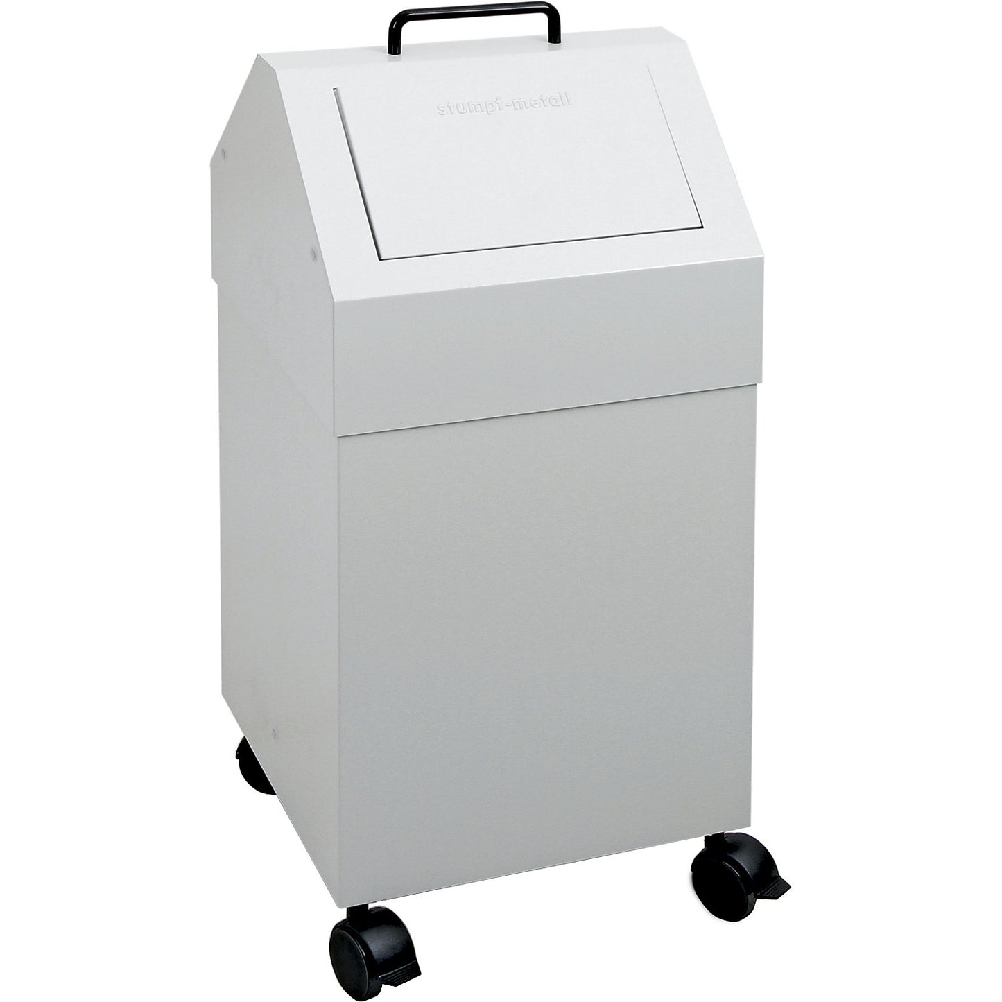 Recyclable waste collector with flap, capacity 45 l, WxHxD 320 x 710 x 310 mm, mobile, grey RAL 7035.