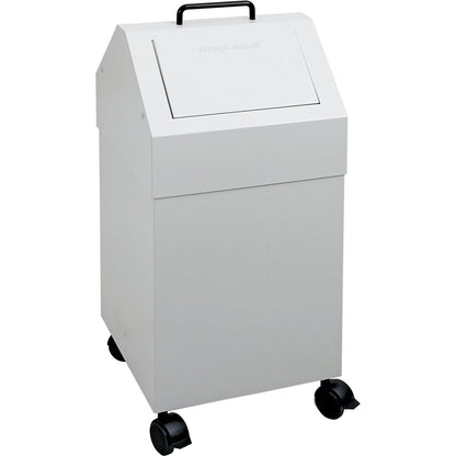 Recyclable waste collector with flap, capacity 45 l, WxHxD 320 x 710 x 310 mm, mobile, grey RAL 7035.