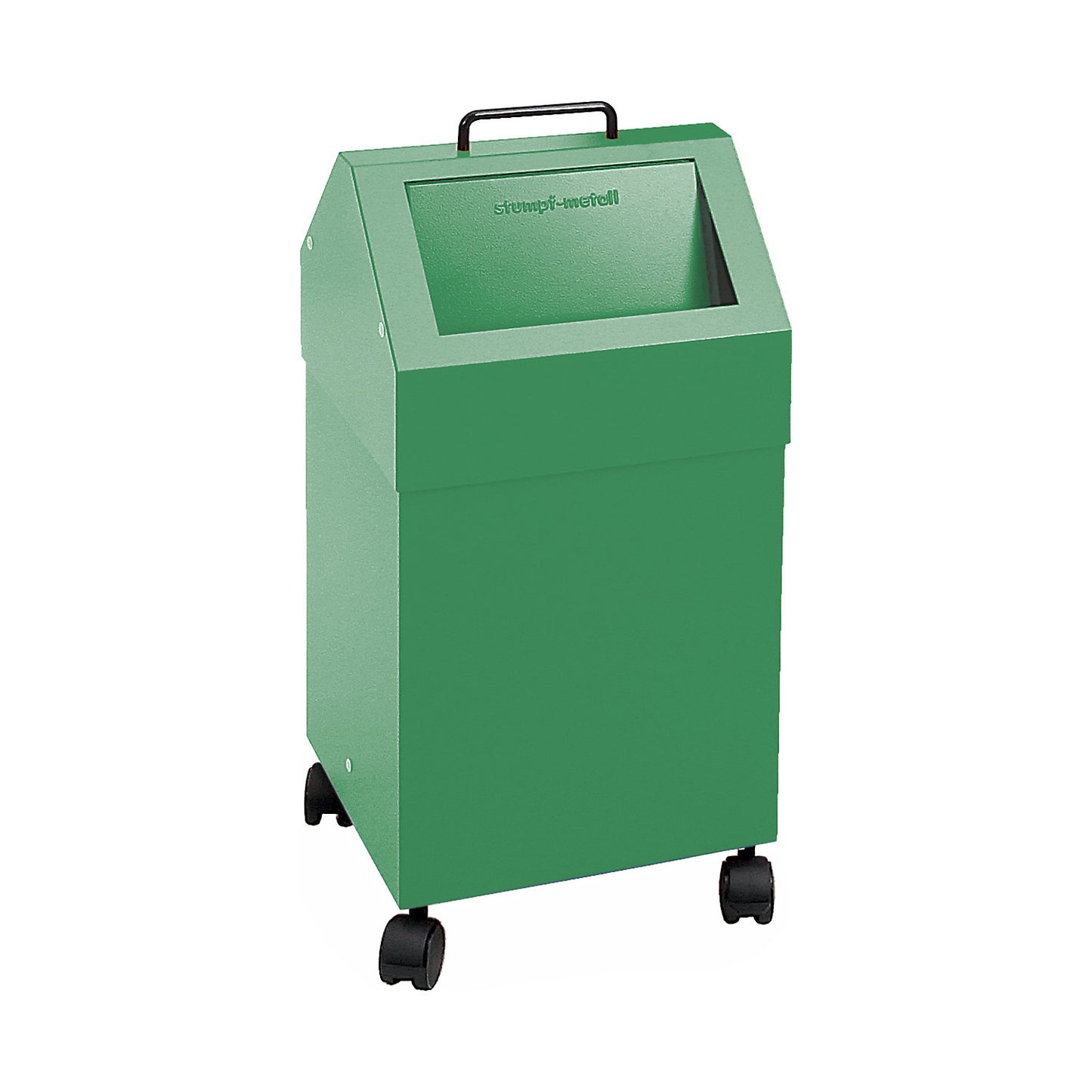 Recyclable waste collector with flap, capacity 45 l, WxHxD 320 x 710 x 310 mm, mobile, green RAL 6024.