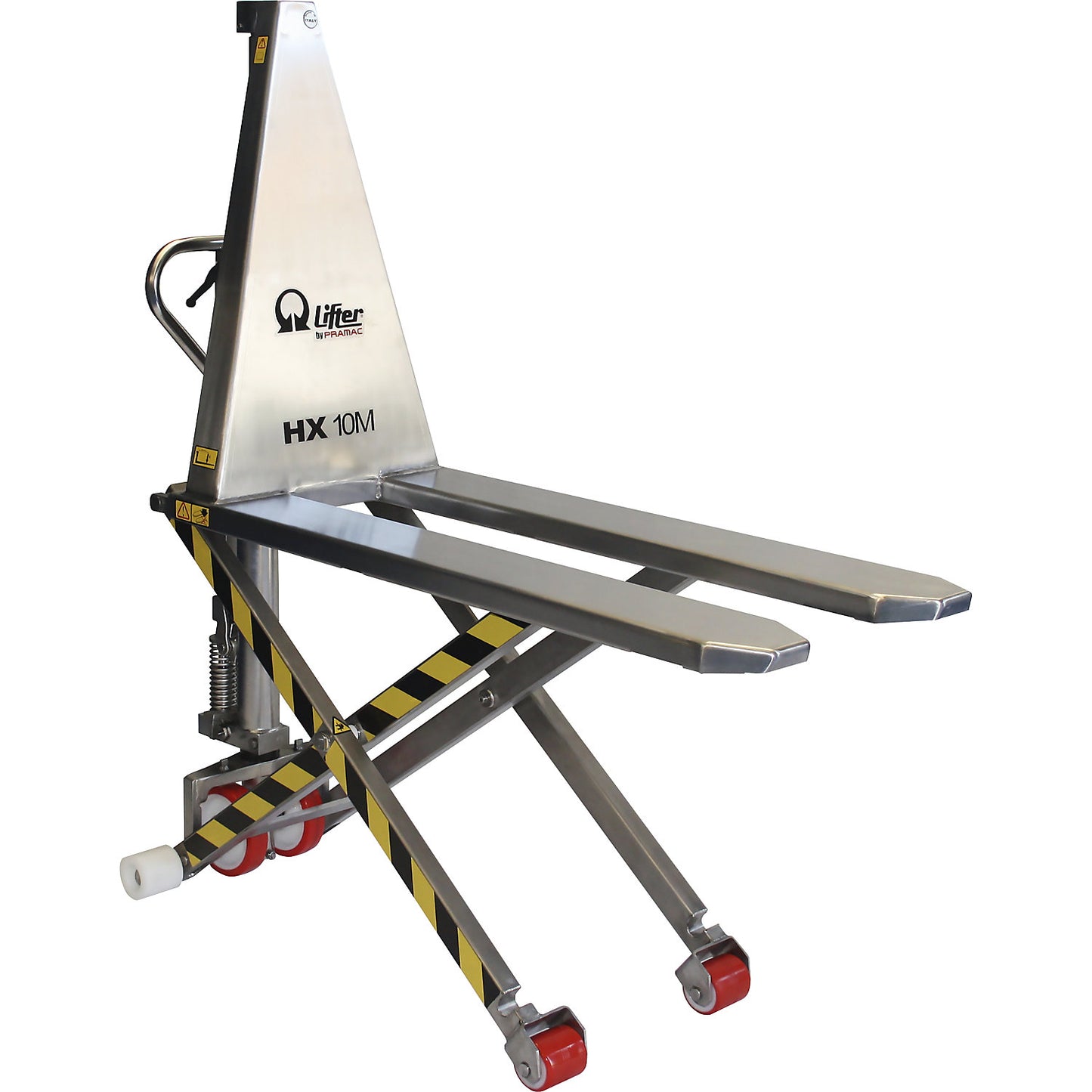 Stainless steel high-lift pallet truck, manual, max. load 1000 kg.