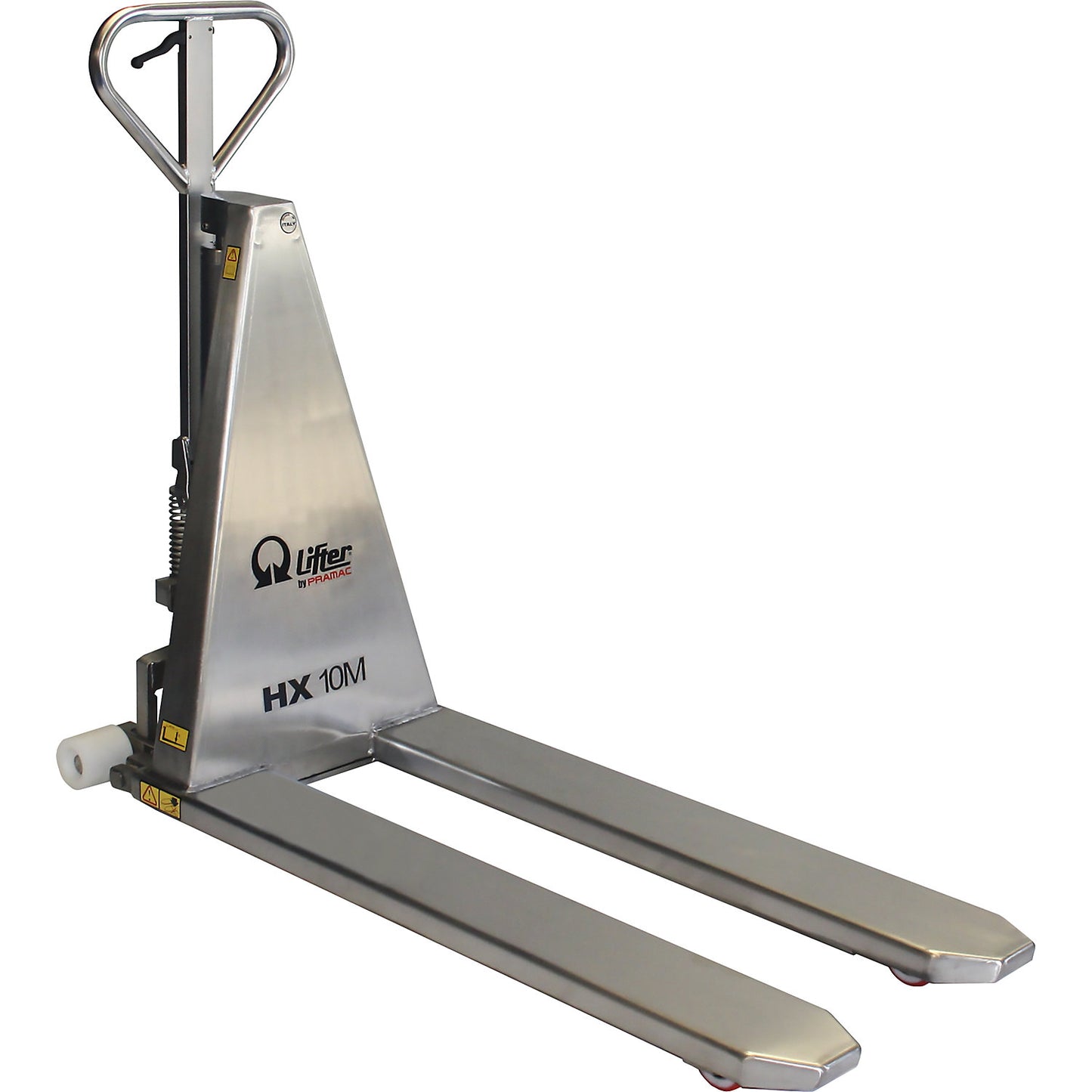 Stainless steel high-lift pallet truck, manual, max. load 1000 kg.