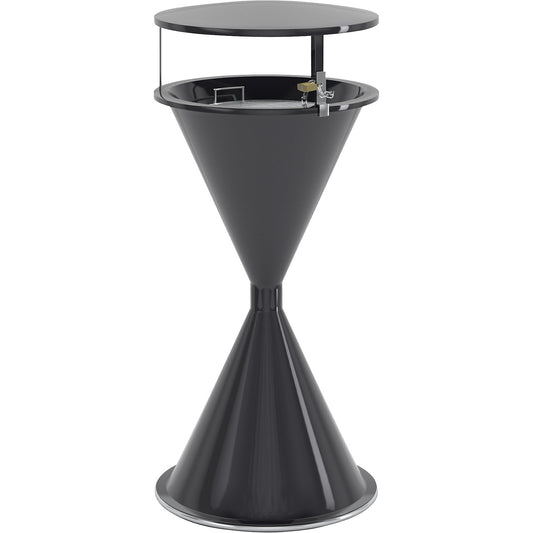 Conical ashtray with roof and base disc, sheet steel, powder coated, charcoal.