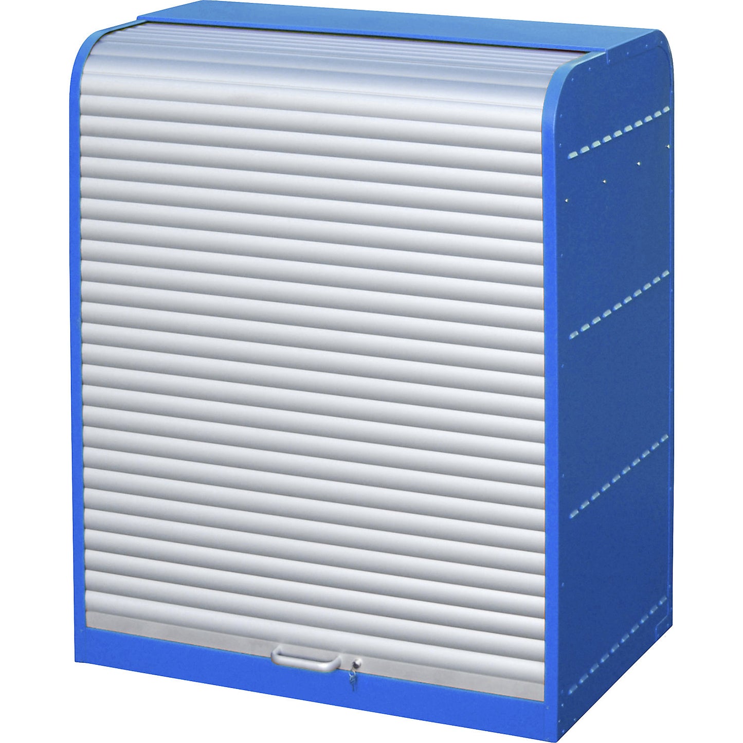 Steel hazardous goods storage with roller shutter, for 2 x 200 l drums, blue.
