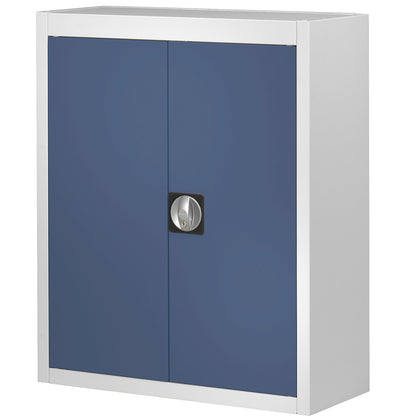 Storage cupboard, without open fronted storage bins, HxWxD 820 x 680 x 280 mm, two-colour, grey body, blue doors.
