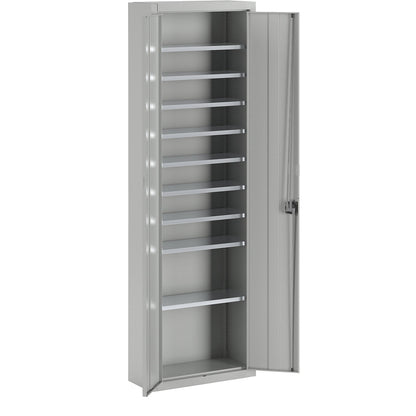 Storage cupboard, without open fronted storage bins, HxWxD 2150 x 680 x 280 mm, single colour, grey.