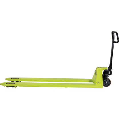 Pallet truck, max. load 3000 kg, green, fork length 2000 mm.